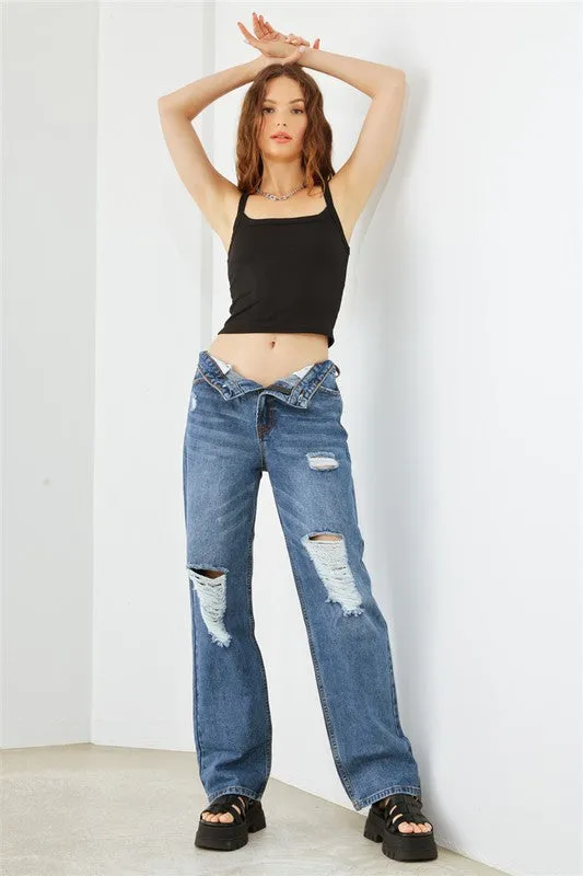 Distressed High Waist Jeans
