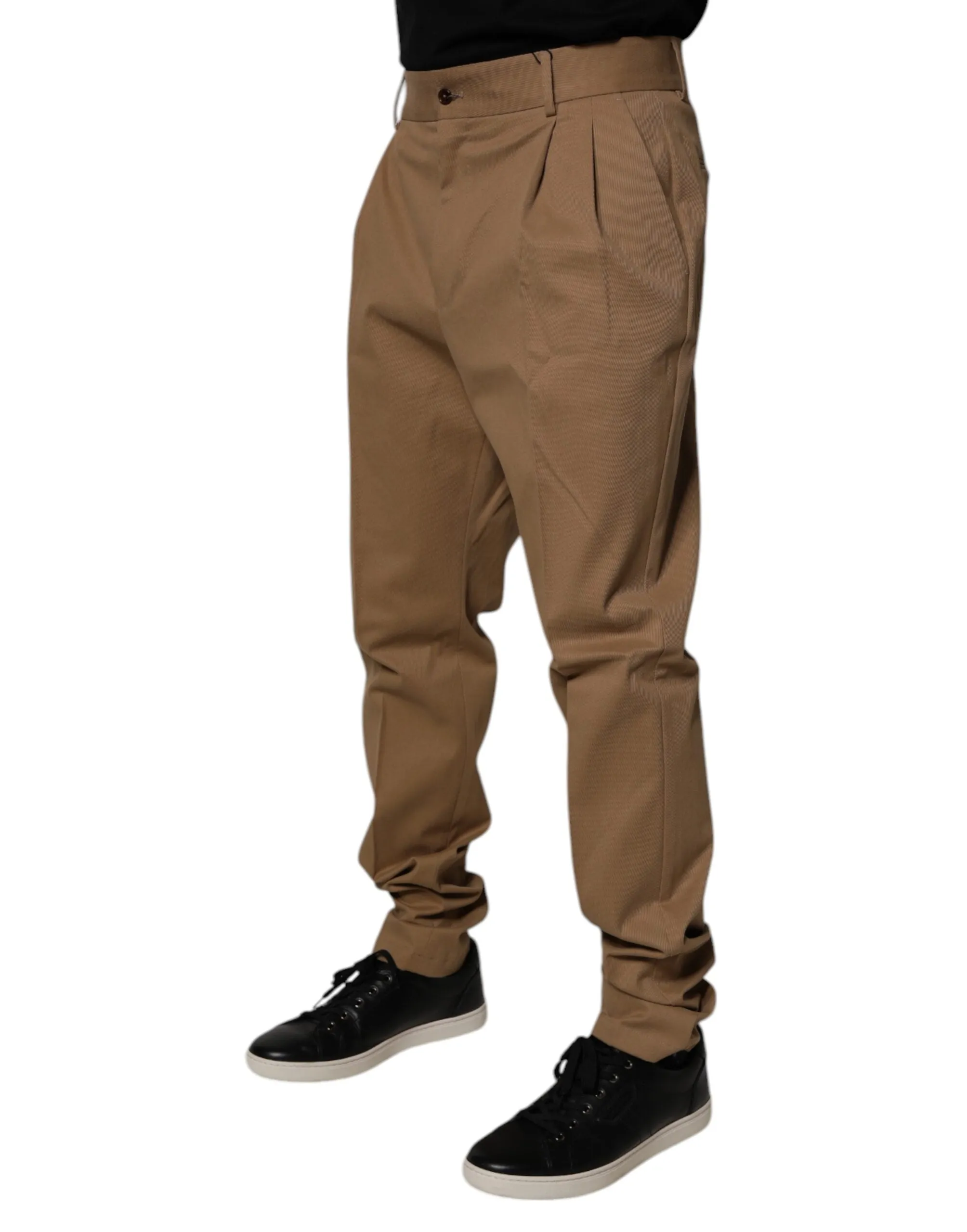 Dolce & Gabbana Brown Cotton High Waist Tapered Pants