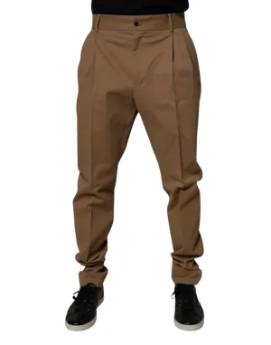 Dolce & Gabbana Brown Cotton High Waist Tapered Pants