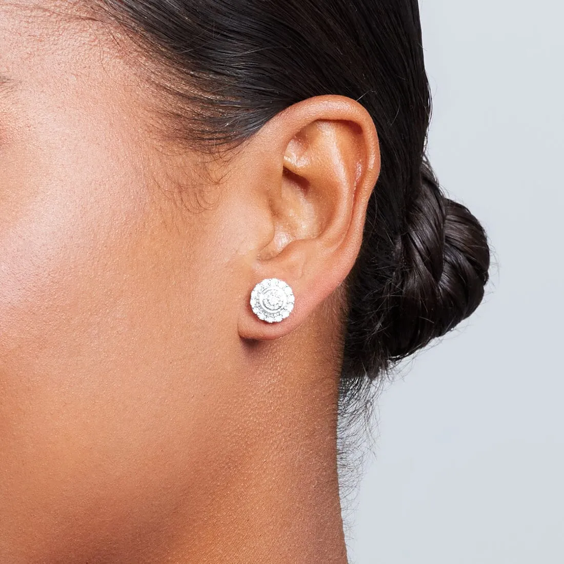 Double Halo Stud Earrings with 0.15ct of Diamonds in Sterling Silver