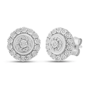 Double Halo Stud Earrings with 0.15ct of Diamonds in Sterling Silver