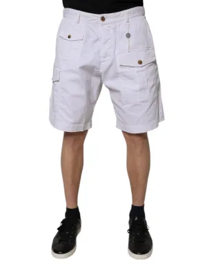Dsquared² White Cargo Denim Mid Waist Casual Bermuda Shorts