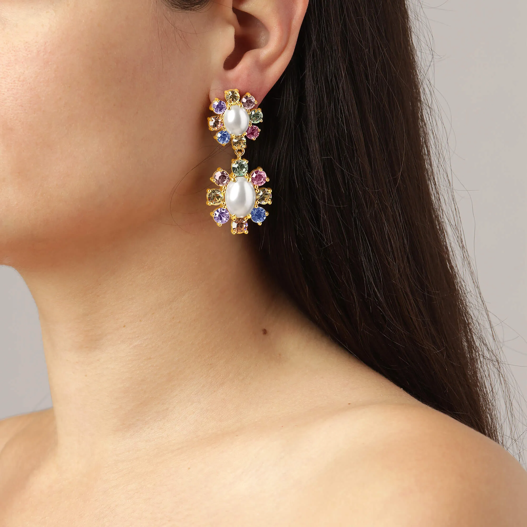 Dyrberg Kern Lina Gold Large Drop Earrings - Multi/Pearl