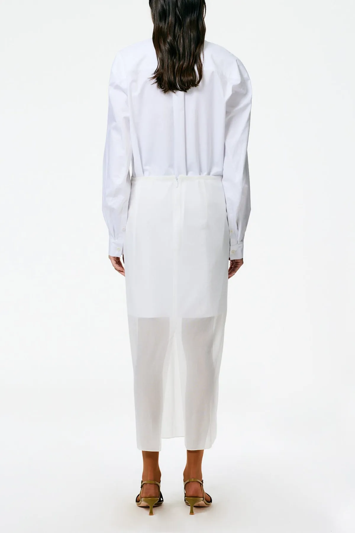 Eco Poplin Twisted Sleeve Dress in White