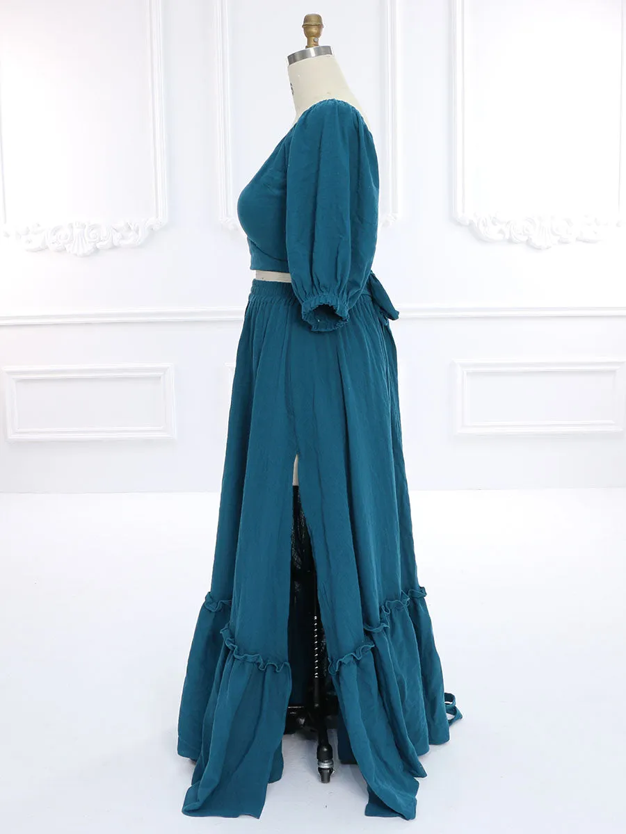Elastic Back Woman Cotton 2 Piece Set Maxi Dress Photoshoot Dresses Outfit YW231146
