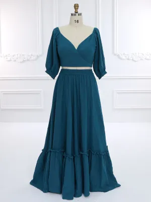 Elastic Back Woman Cotton 2 Piece Set Maxi Dress Photoshoot Dresses Outfit YW231146