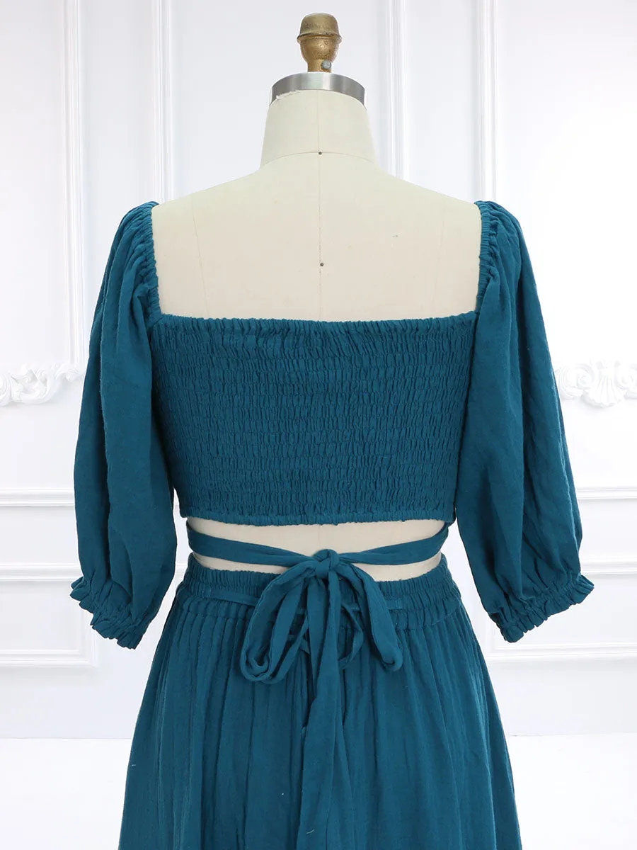 Elastic Back Woman Cotton 2 Piece Set Maxi Dress Photoshoot Dresses Outfit YW231146