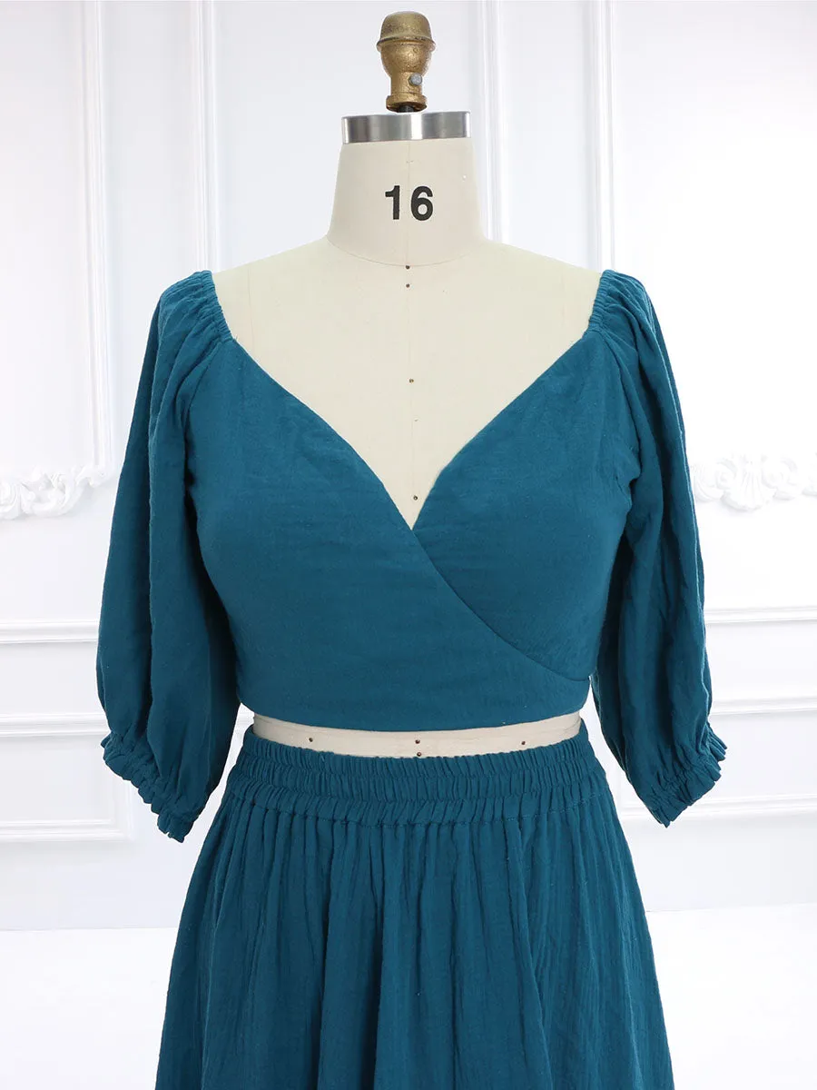 Elastic Back Woman Cotton 2 Piece Set Maxi Dress Photoshoot Dresses Outfit YW231146