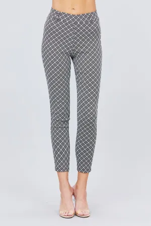 Elastic Band Glen Check Jacquard Yarn Dye Woven Long Pants