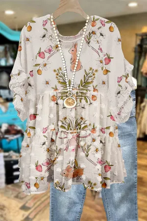 Elegant Contrast Graphic Print Blouse