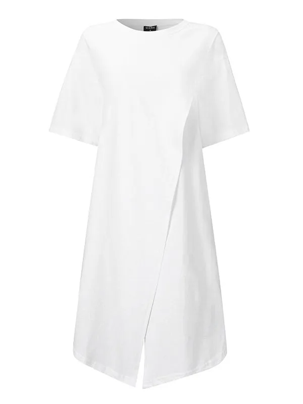 Elegant Short Sleeve Tunic Casual Split Party Blouse