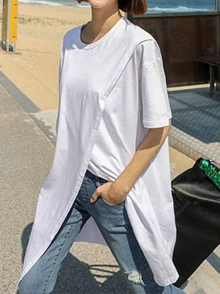 Elegant Short Sleeve Tunic Casual Split Party Blouse