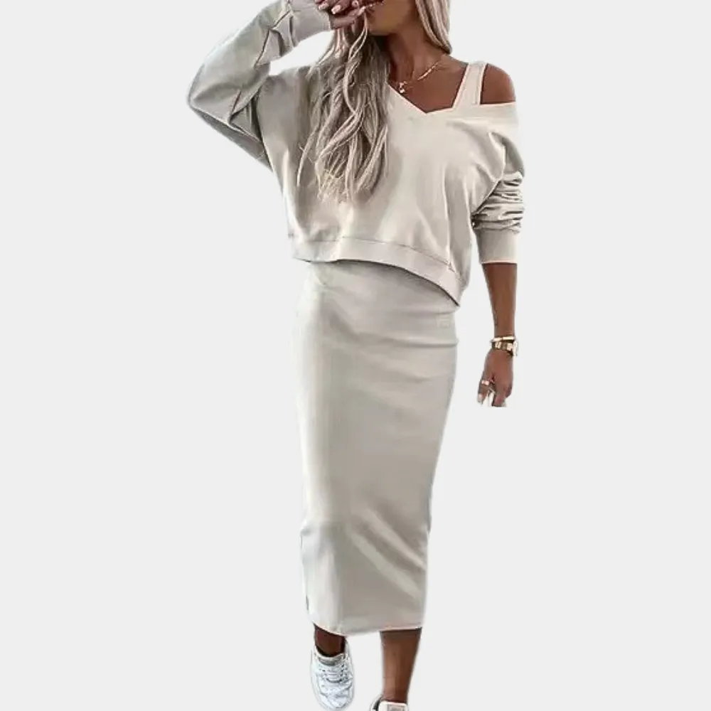 Elegant women's dress with sweater
