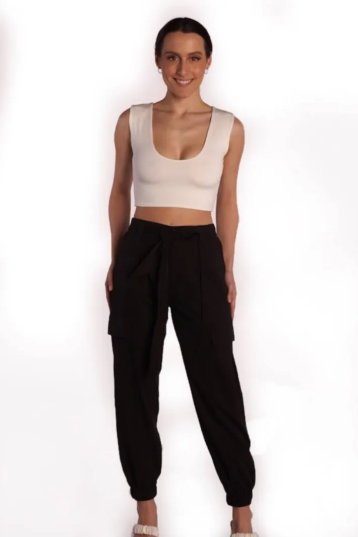 ERIN HIGH WAISTED BABA CARGO PANTS - Black