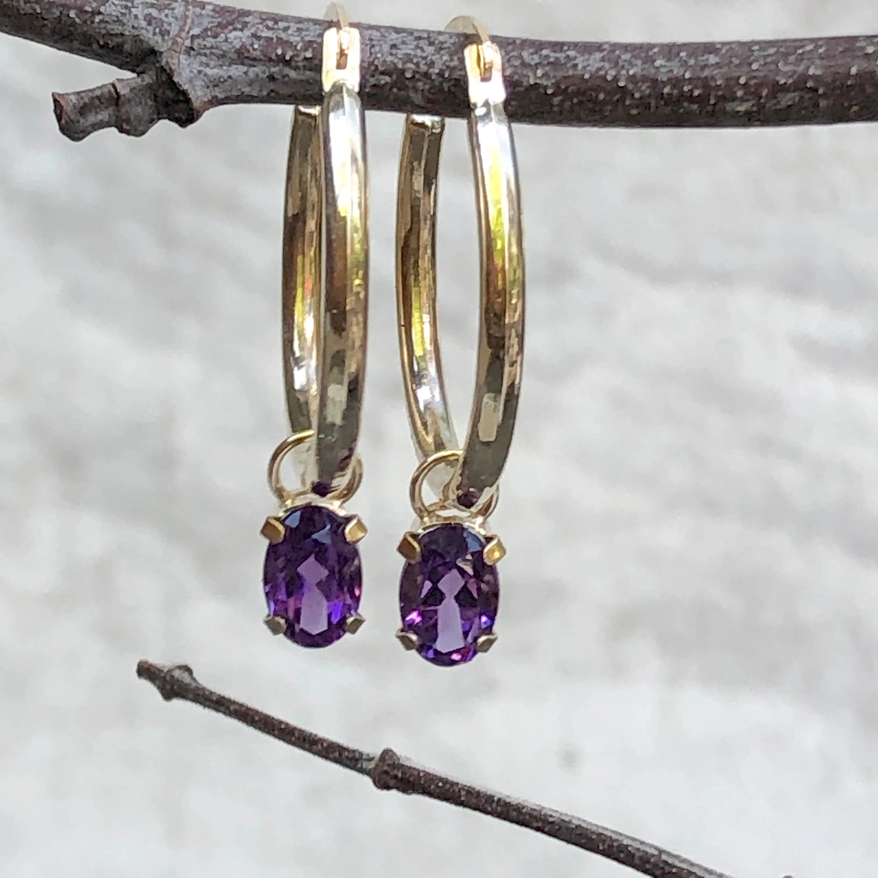 Estate 14KT Yellow Gold Amethyst Earring Charms