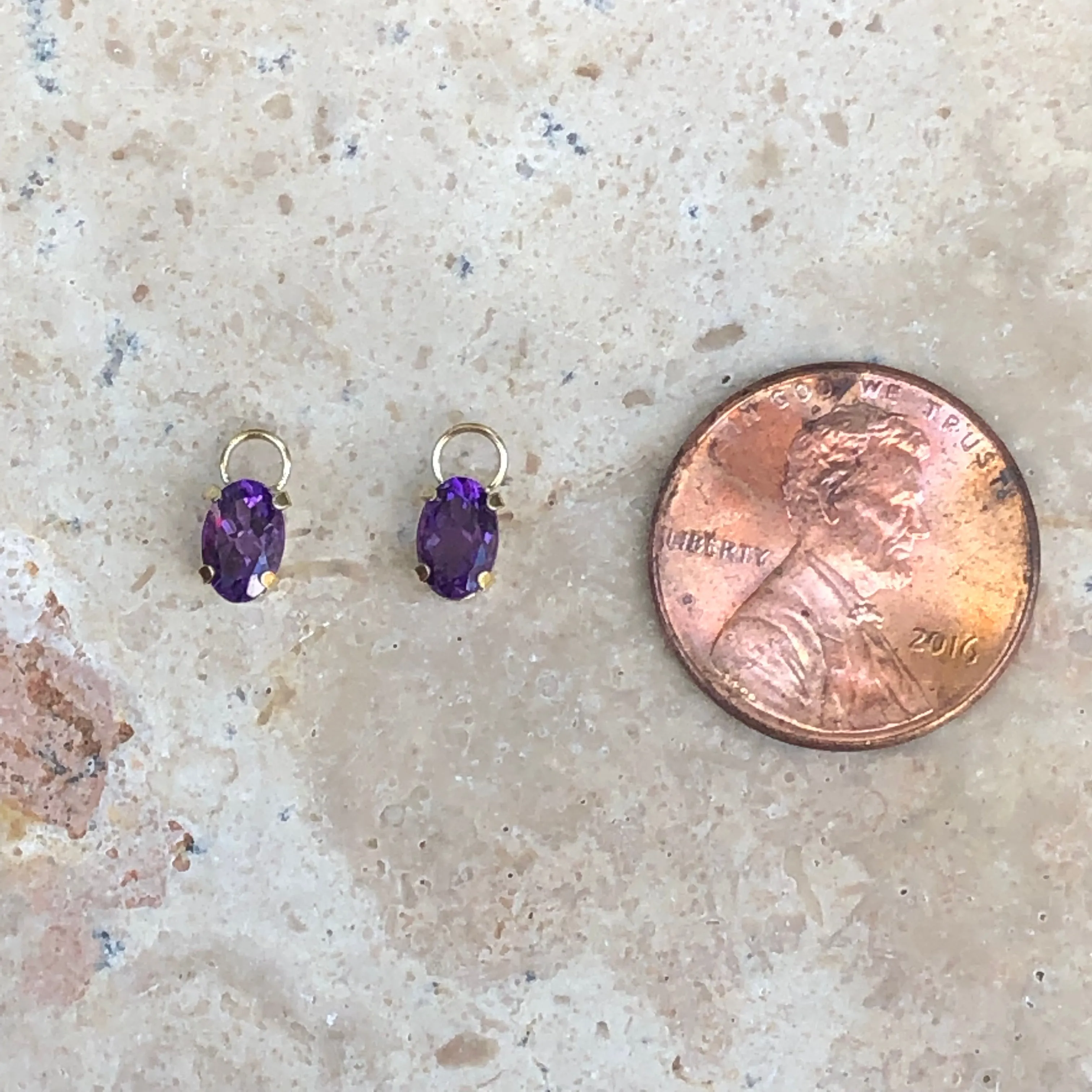 Estate 14KT Yellow Gold Amethyst Earring Charms