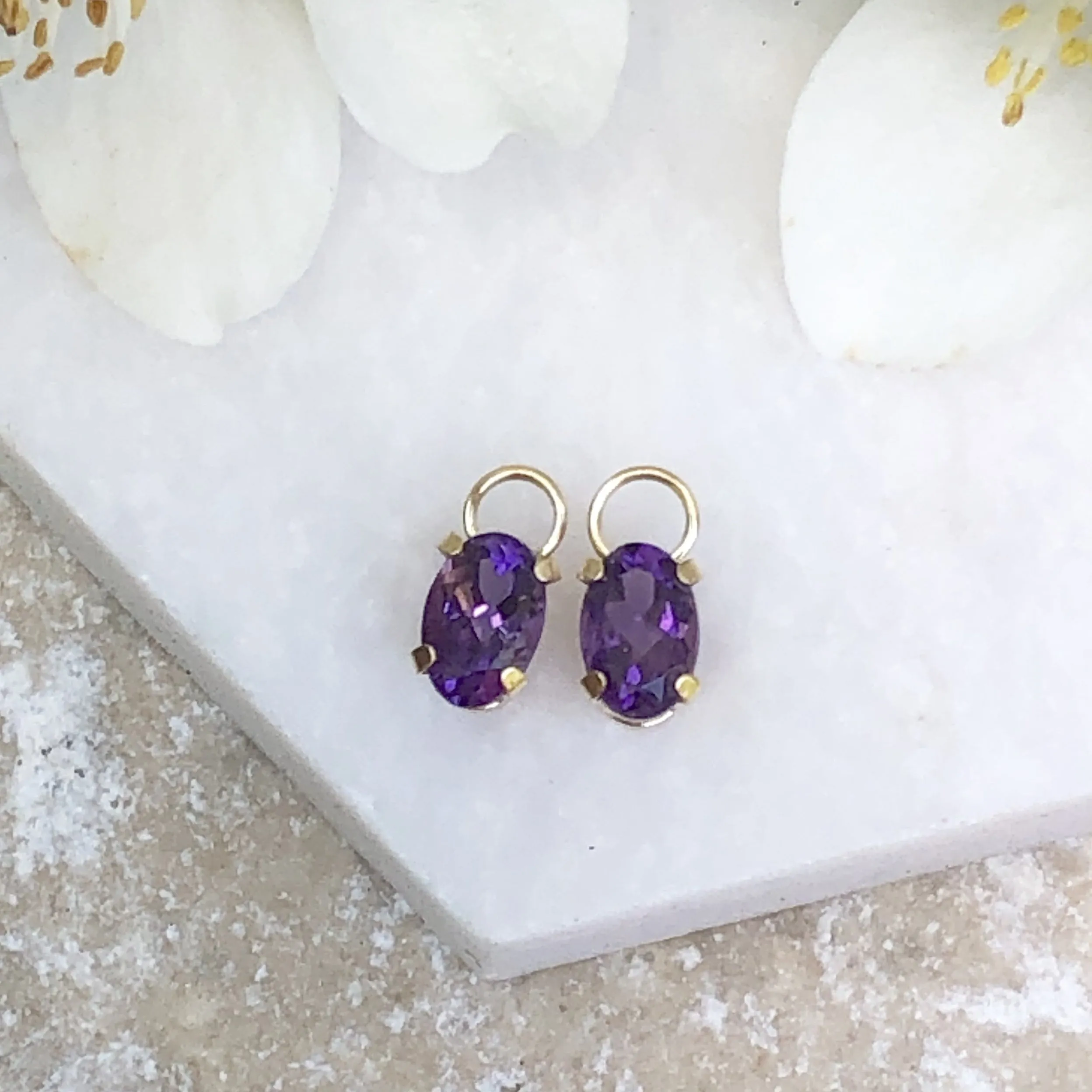Estate 14KT Yellow Gold Amethyst Earring Charms