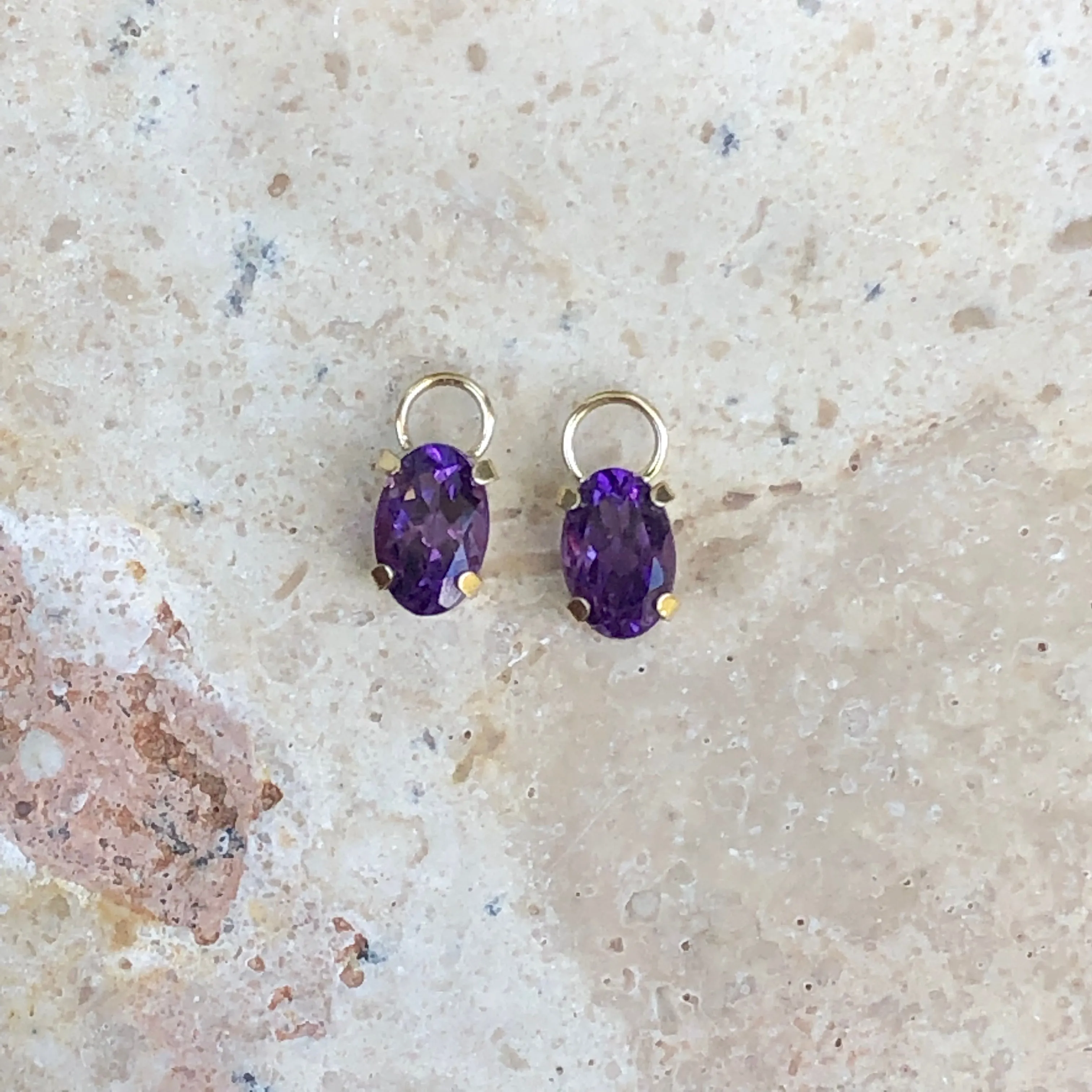 Estate 14KT Yellow Gold Amethyst Earring Charms