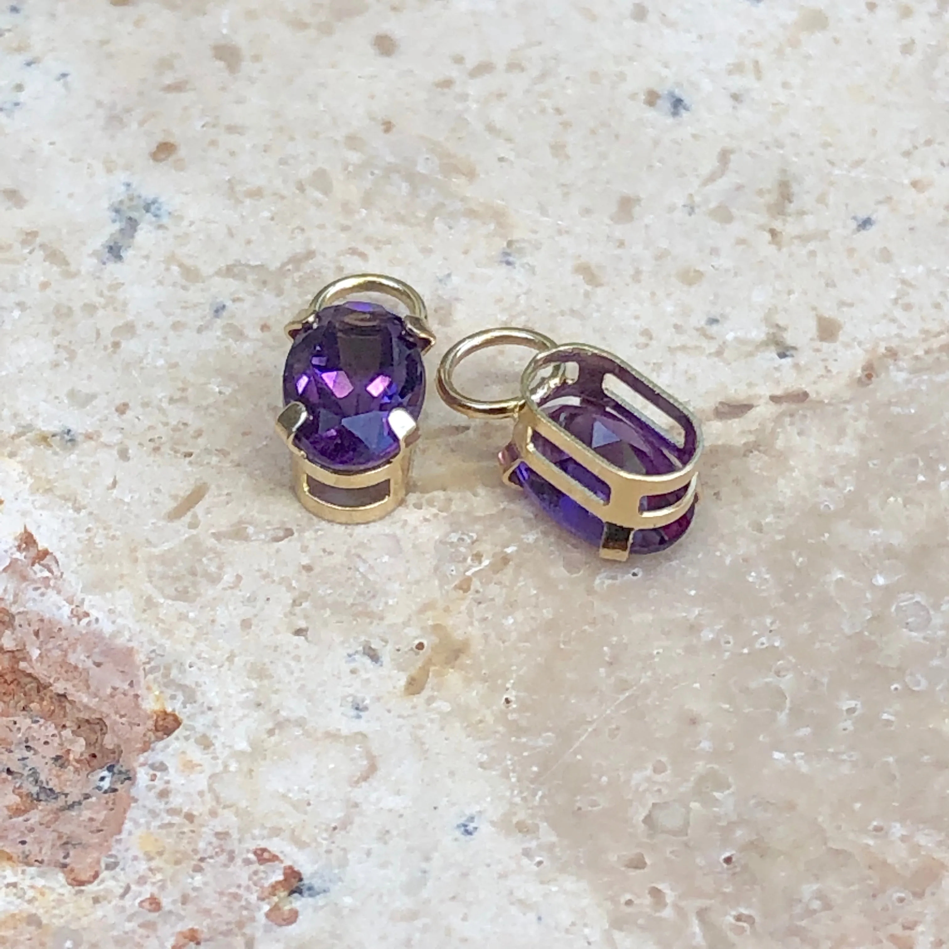 Estate 14KT Yellow Gold Amethyst Earring Charms