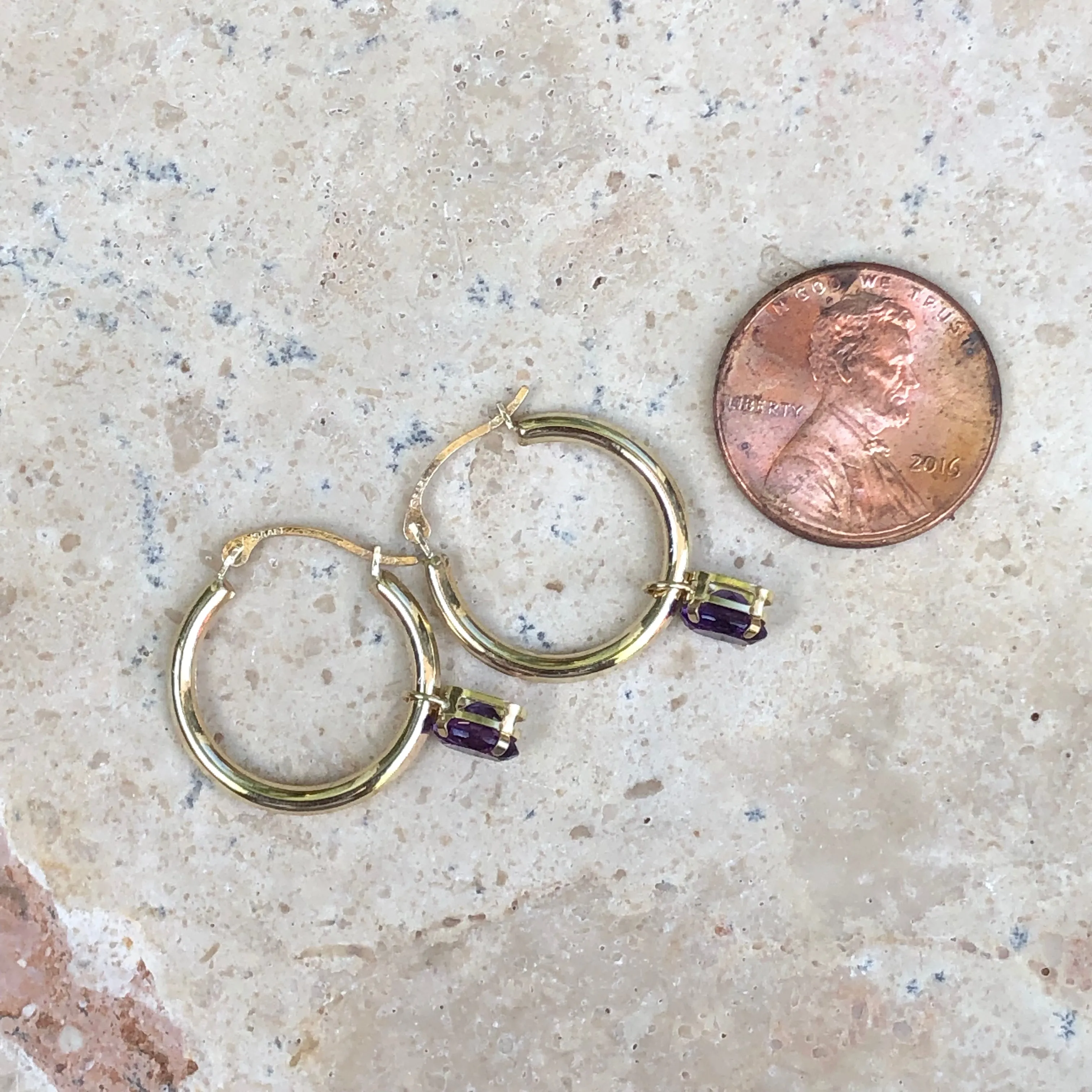 Estate 14KT Yellow Gold Amethyst Earring Charms