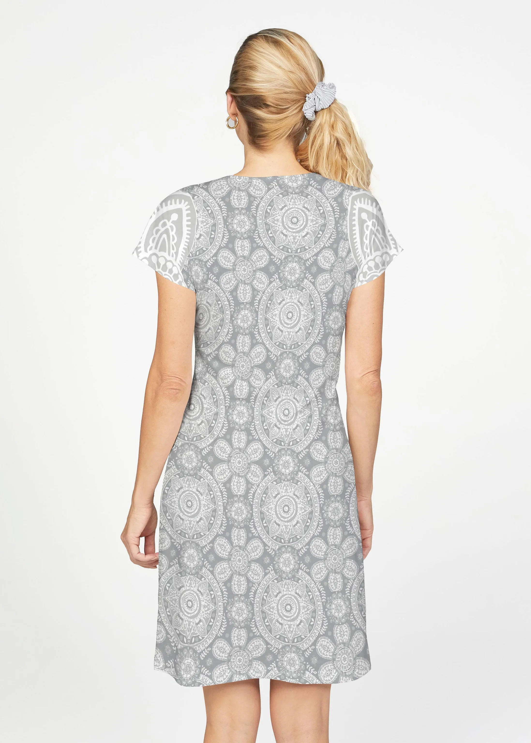 Etched Mod Grey (7964) ~ French Terry Short Sleeve Crew Dress