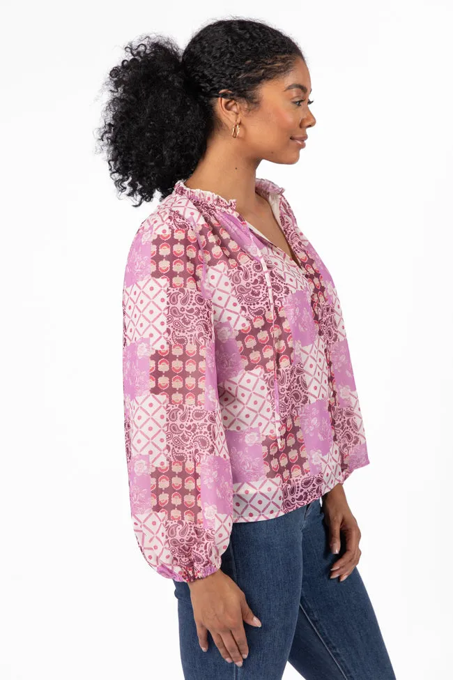 Fade Into You Purple Multi Button Detail Printed Blouse FINAL SALE