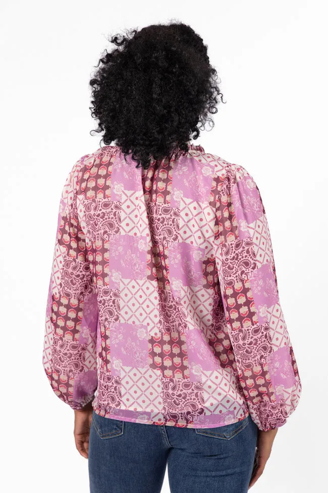 Fade Into You Purple Multi Button Detail Printed Blouse FINAL SALE