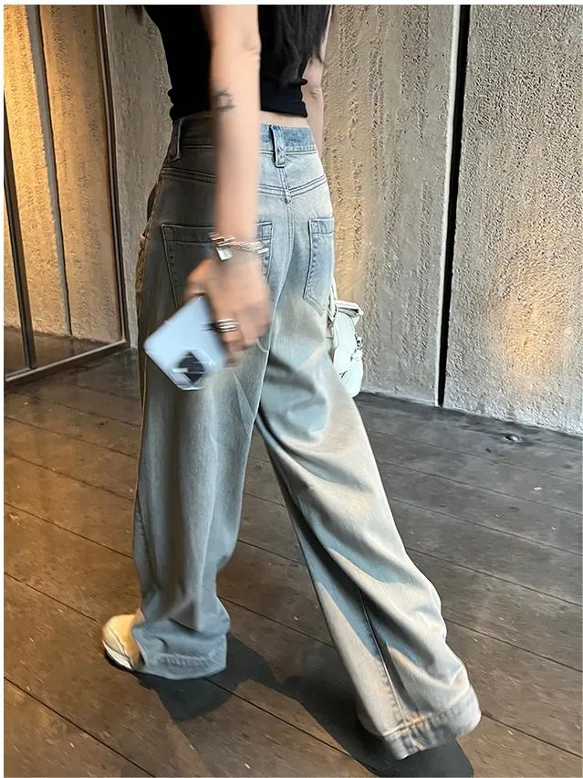 Faded high waisted baggy jeans