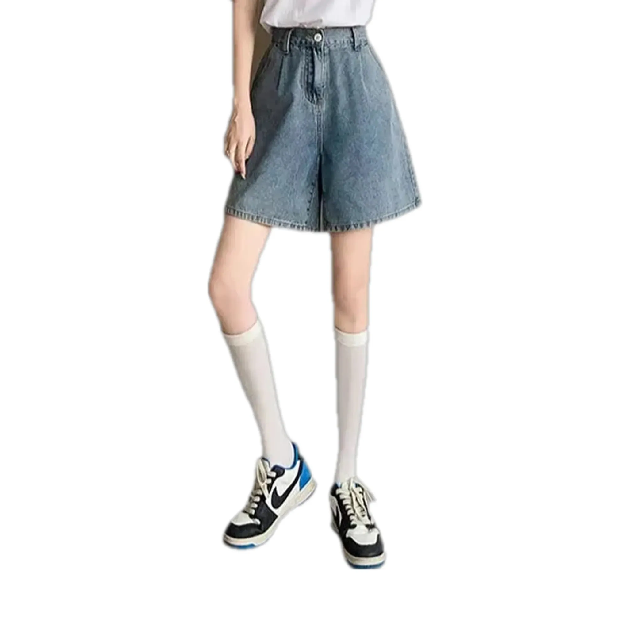 Faded wash high rise women's jean shorts