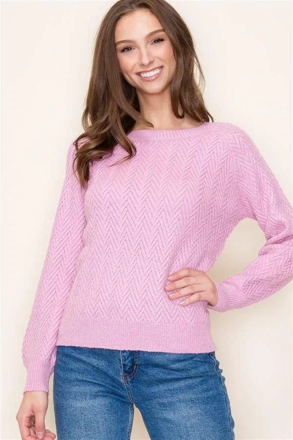 Farah Textured Balloon Sleeve Sweater- Pink
