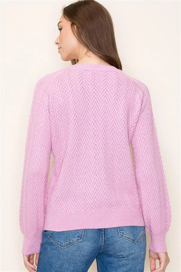 Farah Textured Balloon Sleeve Sweater- Pink