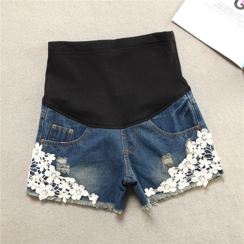 Fashioned Denim Maternity Shorts for Pregnant Women