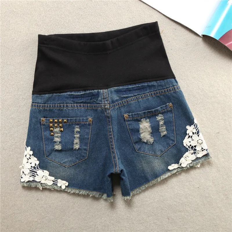 Fashioned Denim Maternity Shorts for Pregnant Women