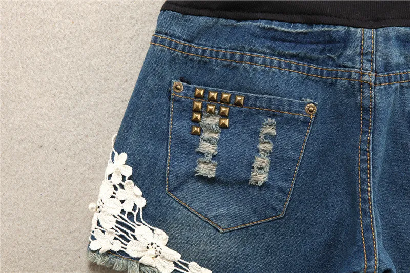 Fashioned Denim Maternity Shorts for Pregnant Women