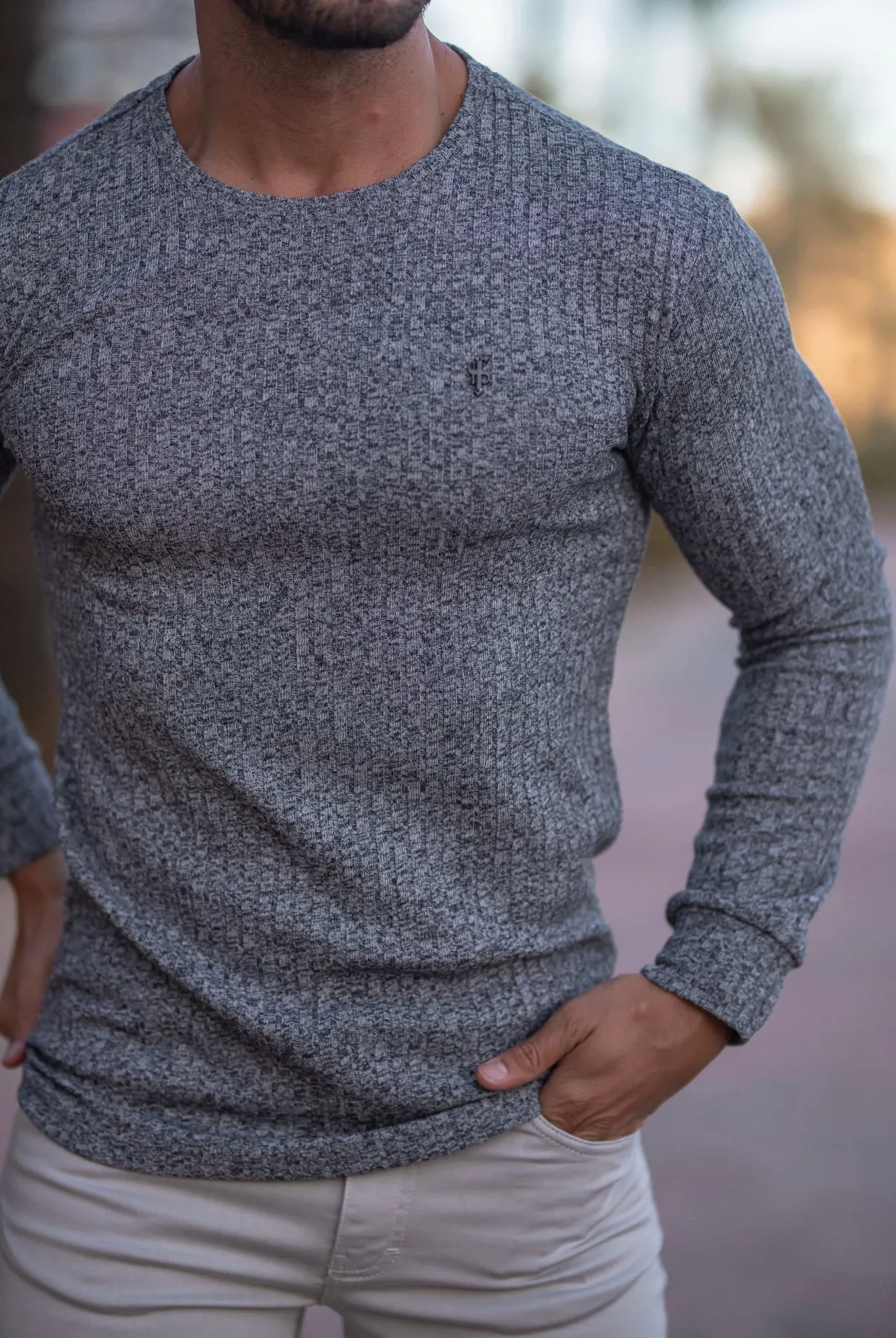 Father Sons Classic Grey / Black Decal Ribbed Knit Jumper - FSH537
