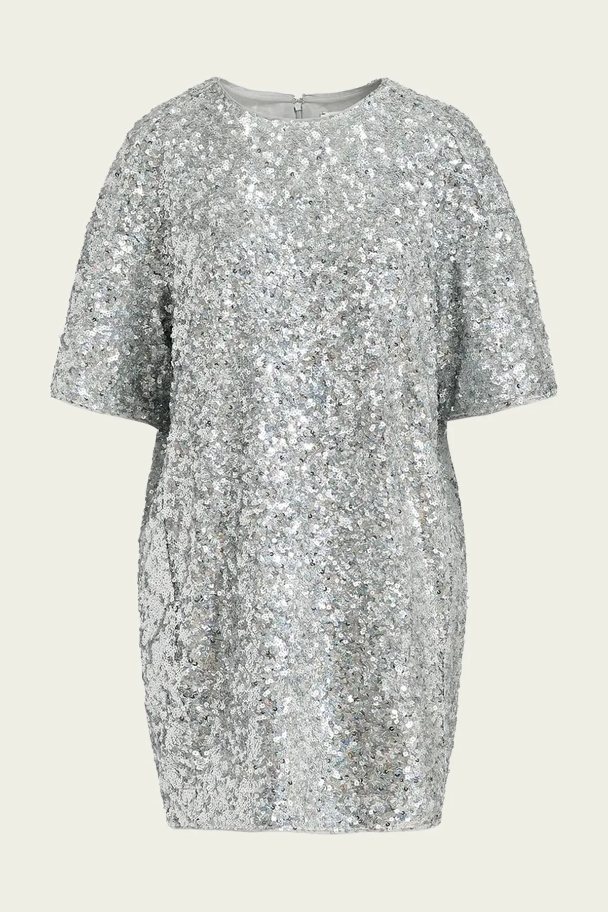 Felt Sequin-Embellished Mini Dress in Silver