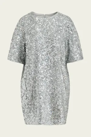 Felt Sequin-Embellished Mini Dress in Silver
