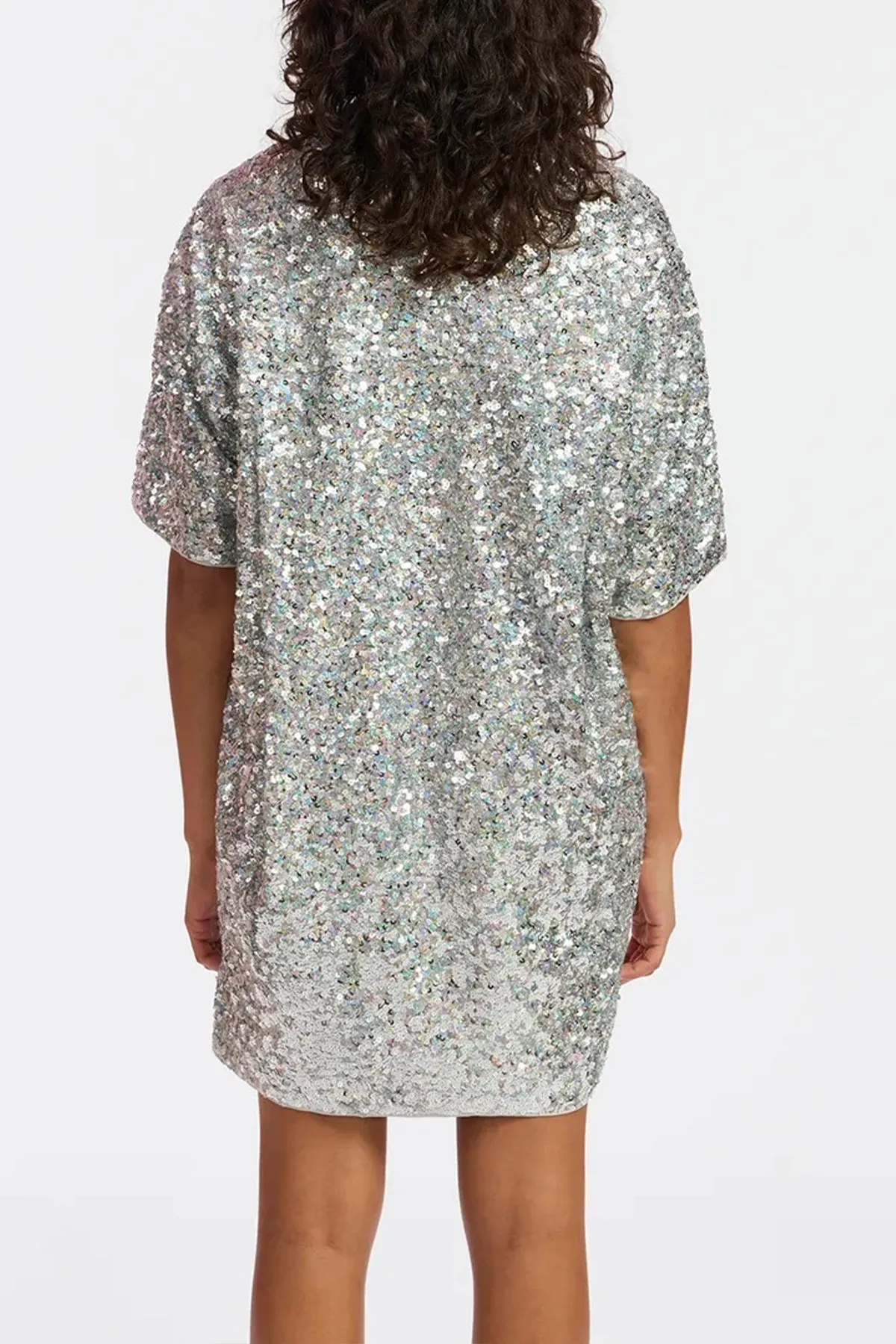 Felt Sequin-Embellished Mini Dress in Silver