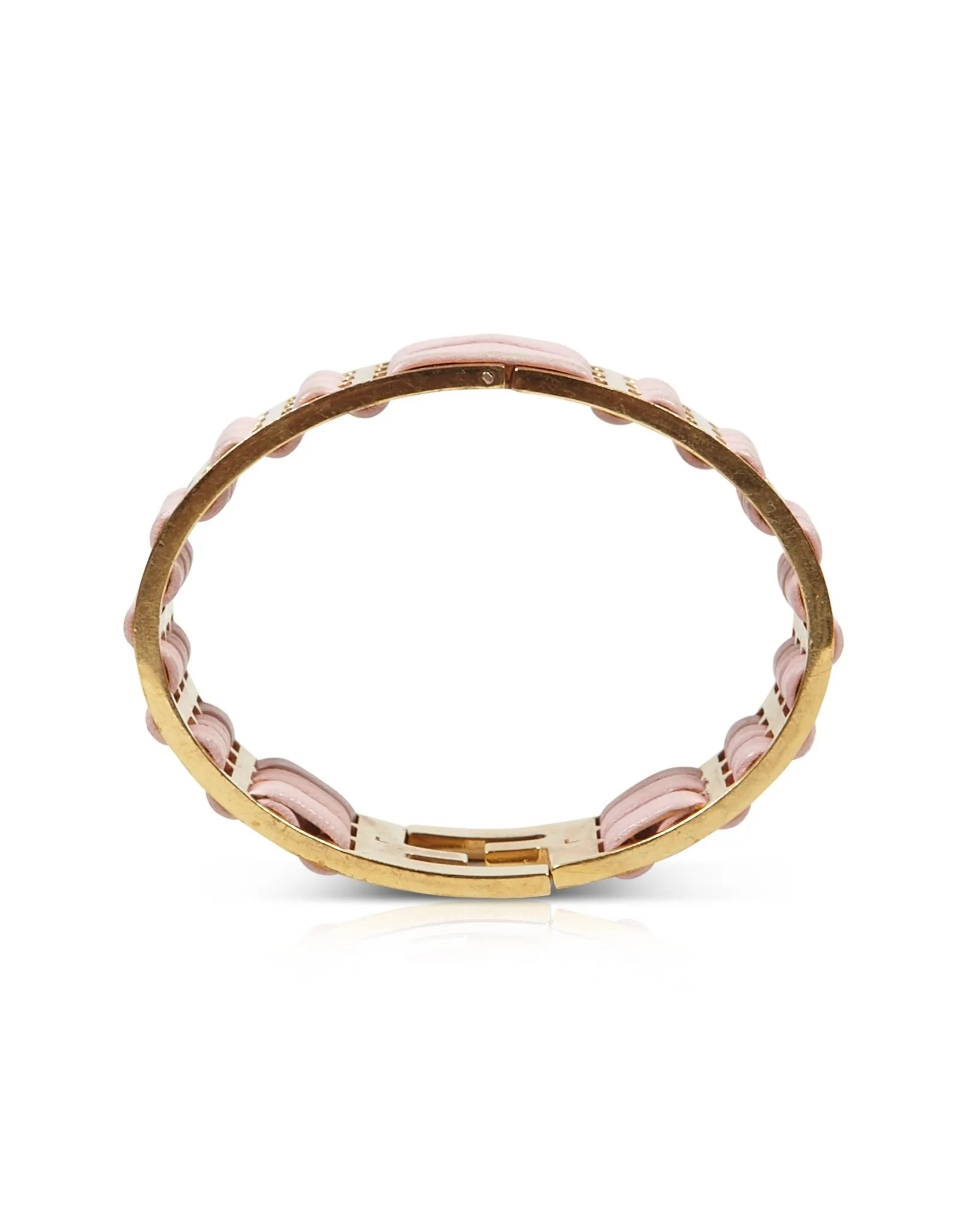 Fendi Pink and Gold Leather Fendista Cuff