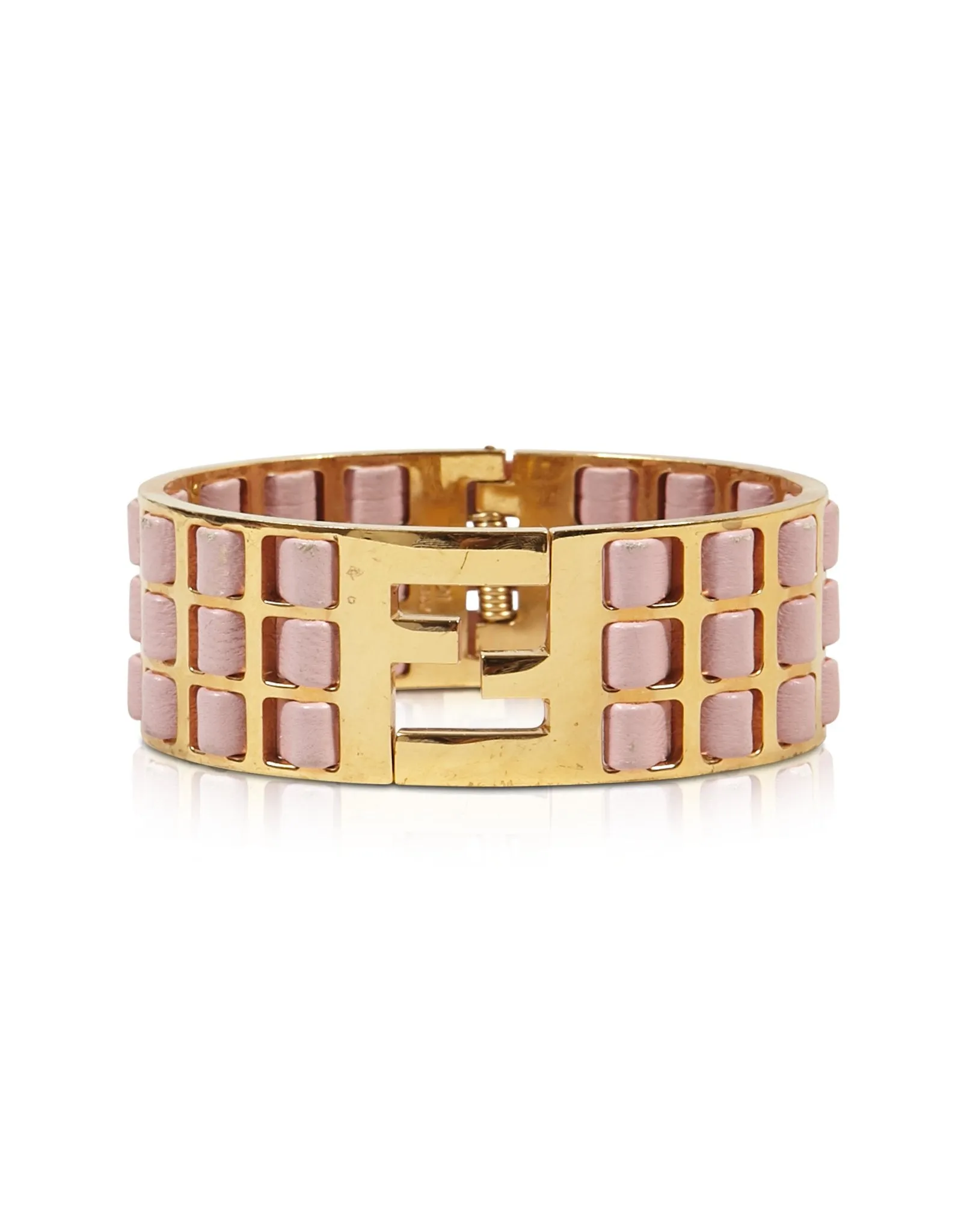 Fendi Pink and Gold Leather Fendista Cuff