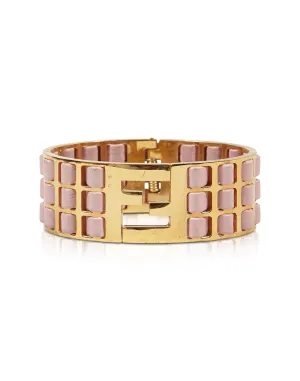 Fendi Pink and Gold Leather Fendista Cuff