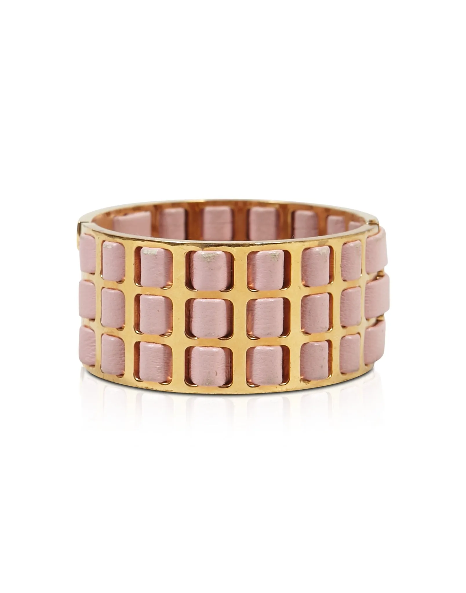 Fendi Pink and Gold Leather Fendista Cuff