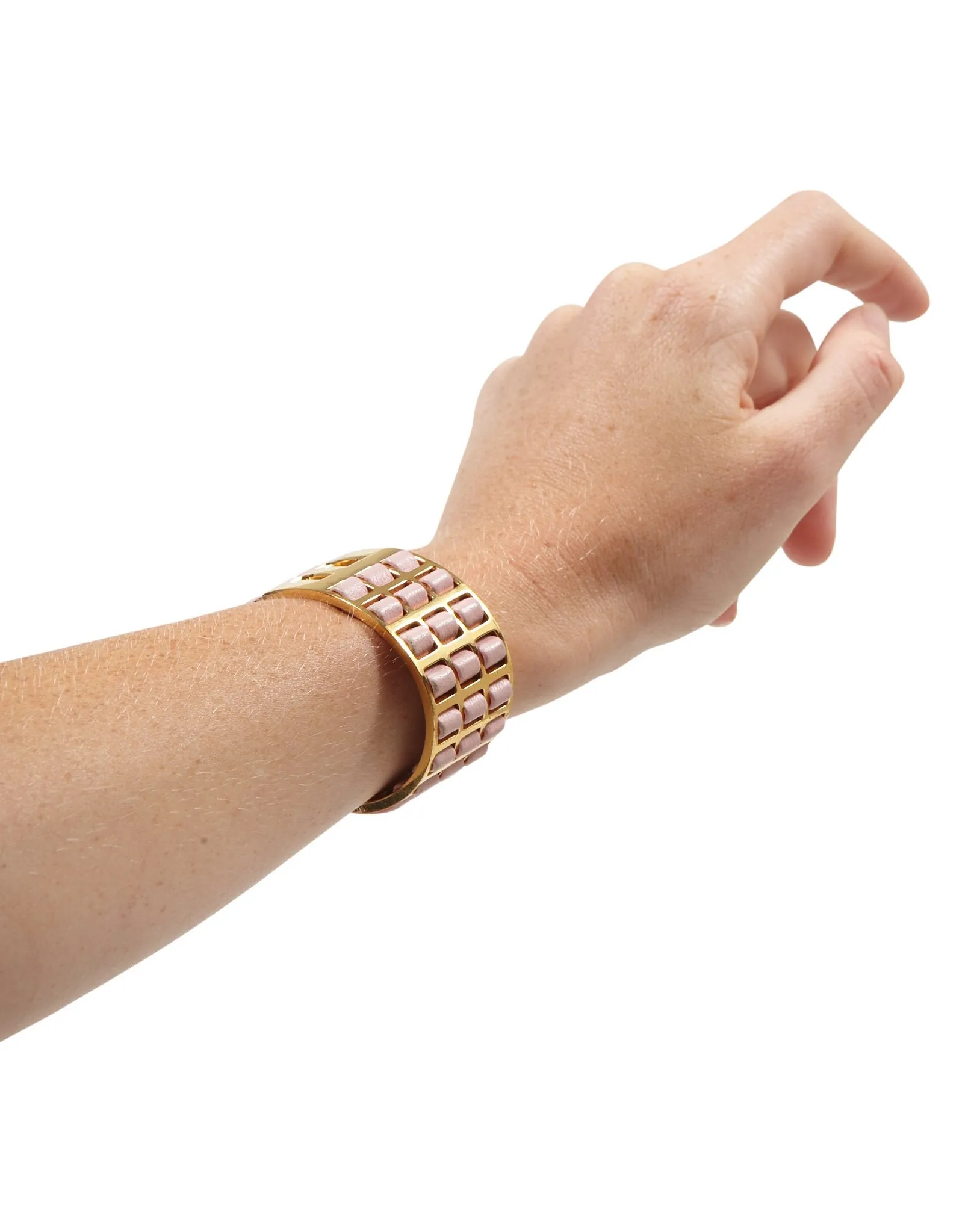 Fendi Pink and Gold Leather Fendista Cuff