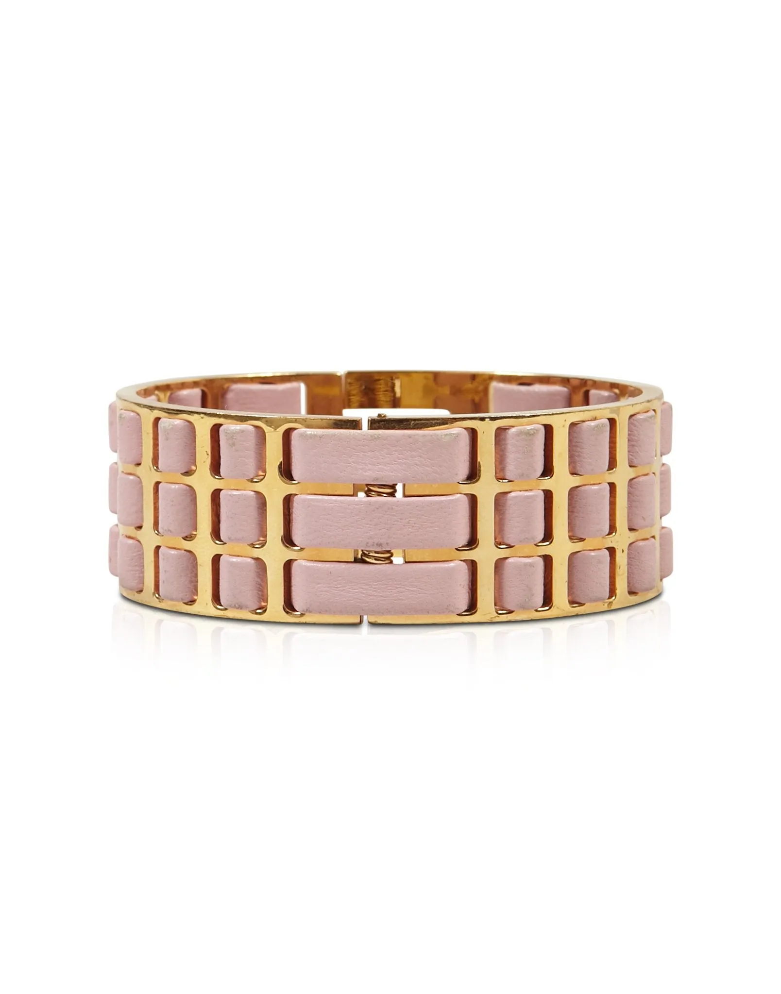 Fendi Pink and Gold Leather Fendista Cuff