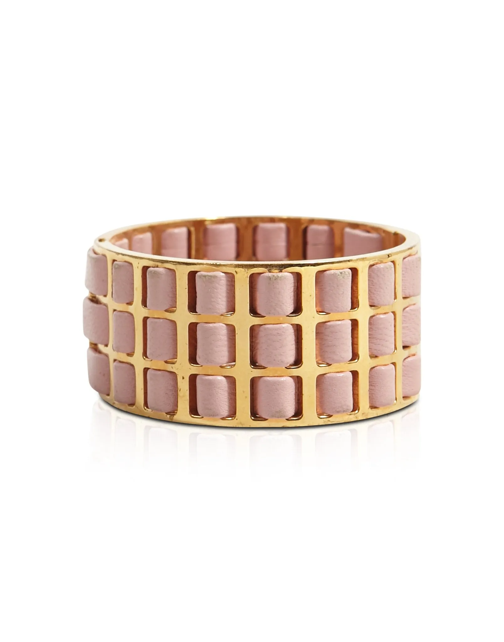 Fendi Pink and Gold Leather Fendista Cuff