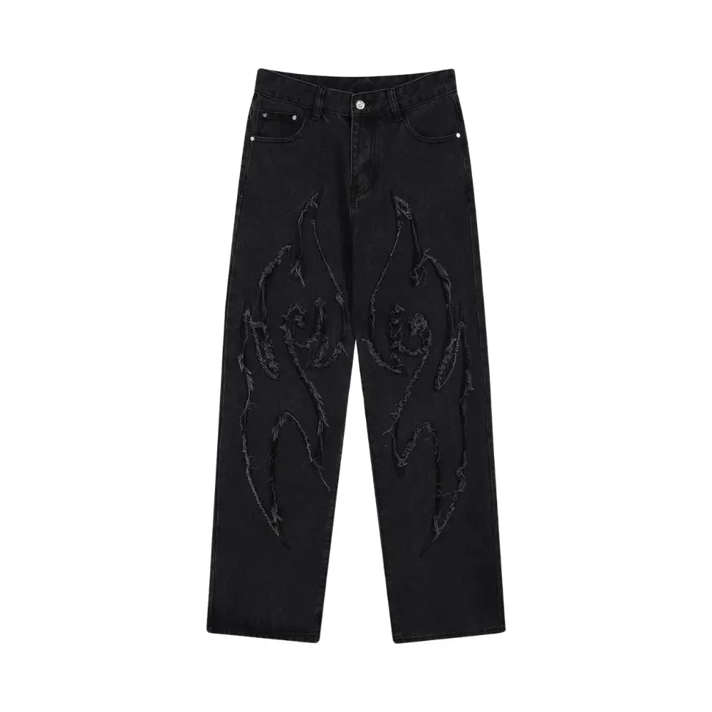 Flame Embroidered Straight-leg Jeans