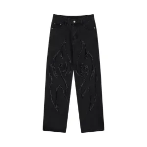Flame Embroidered Straight-leg Jeans