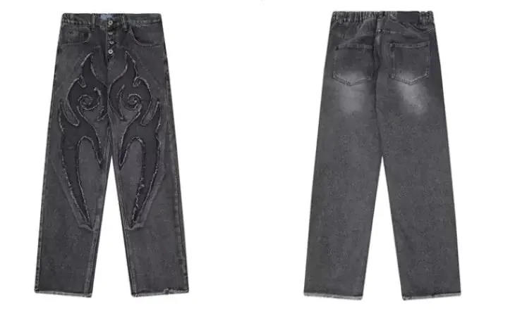 Flame Embroidered Straight-leg Jeans