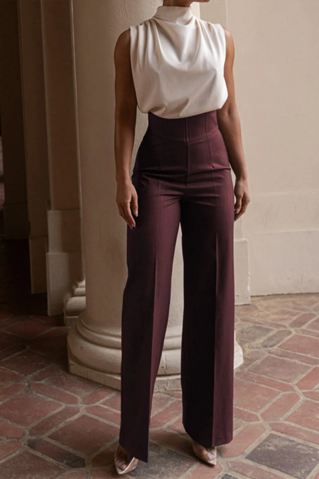Flavia - Timeless High-Waisted Style Woman's Wide Leg Trousers