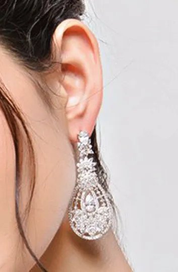 Floral Art Deco Cubic Zirconia Crystal Chandelier Bridal Earrings, Vintage Inspired Statement Wedding Earrings, Bridal Wedding Jewelry